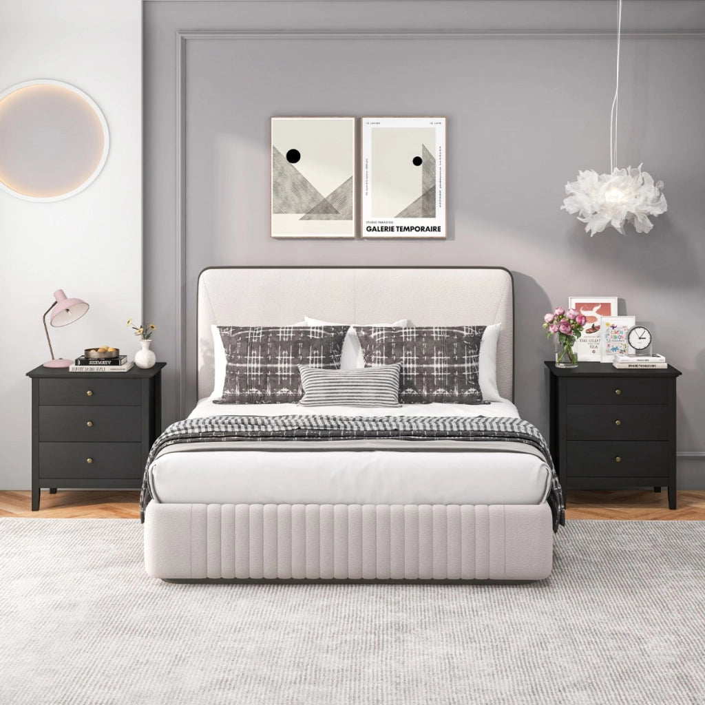 Comodino a 3 cassetti in legno con ripiani-Tavolino da notte moderno con finitura in legno per camera da letto Nero