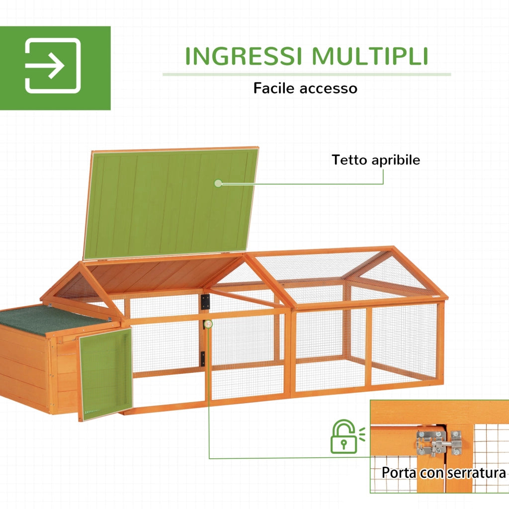 Pollaio da Giardino per 4-8 Galline con Rete Metallica e Tetto Apribile 240x112,5x76 cm in Legno Arancione