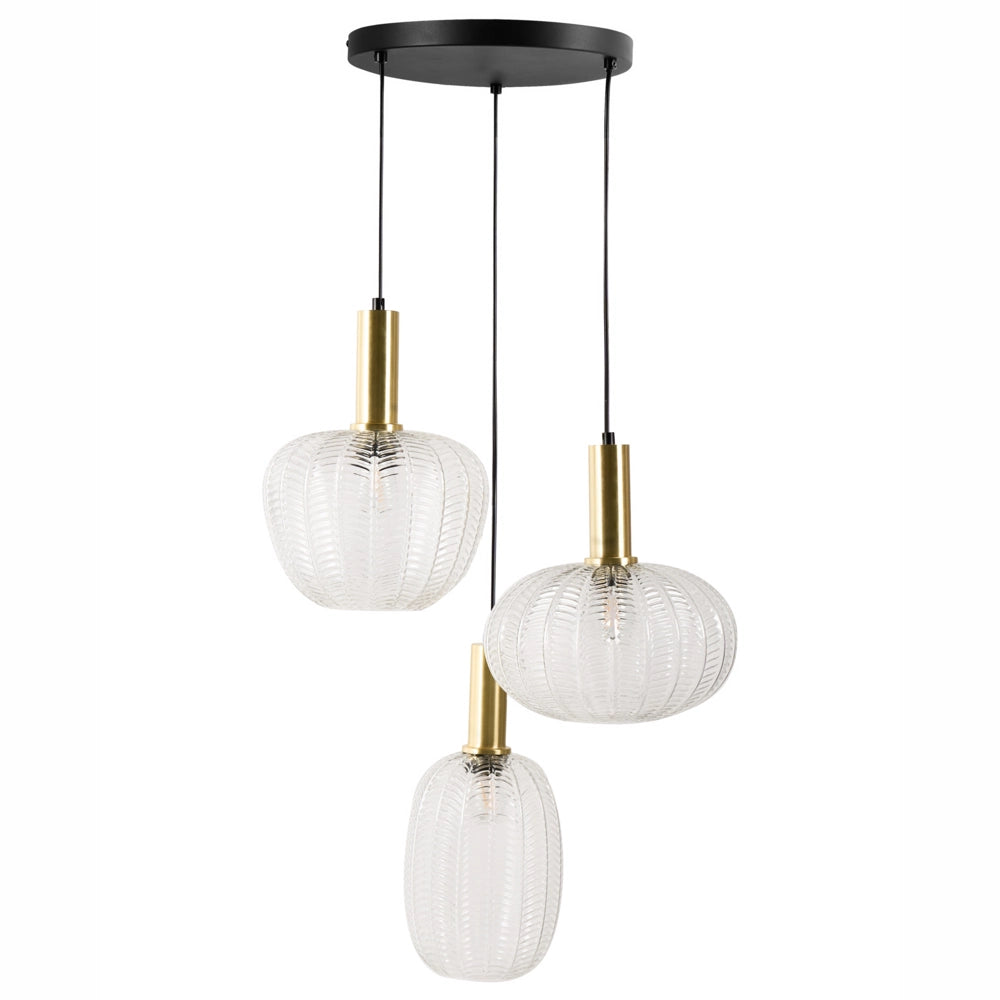 Lampadario a sospensione a 3 luci con paralume in vetro e base in metallo stile retrò trasparente