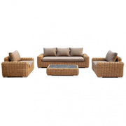 Set Salotto da Giardino Divano 2 Poltrone e Tavolino con Cuscini in Alluminio Marrone