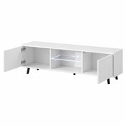 Mobile TV In Melaminico Con 2 Ante Battenti Vano Centrale Con Ripiano In Vetro E LED Piedini In Metallo Per Soggiorno Salotto Zona Living 140 X 31.5 X 40 Cm Bianco