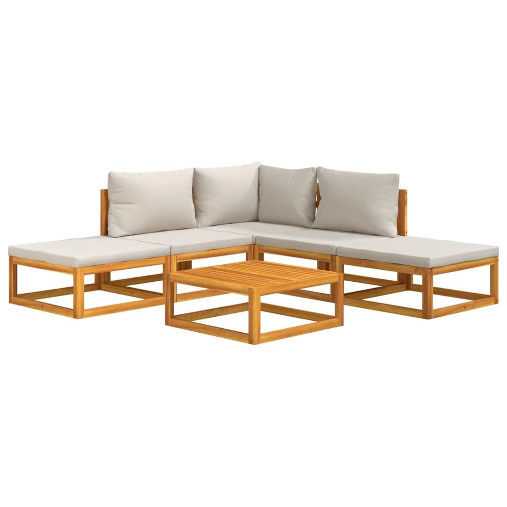Set di mobili da giardino mobili da esterno 6 pezzi con cuscini grigio chiaro legno massello 02_0016777