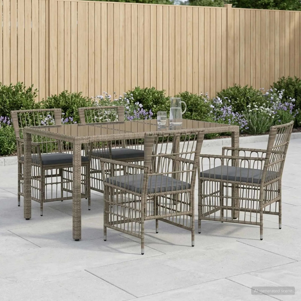 Set da pranzo per esterni 5 pz Grigio polyrattan 3448938