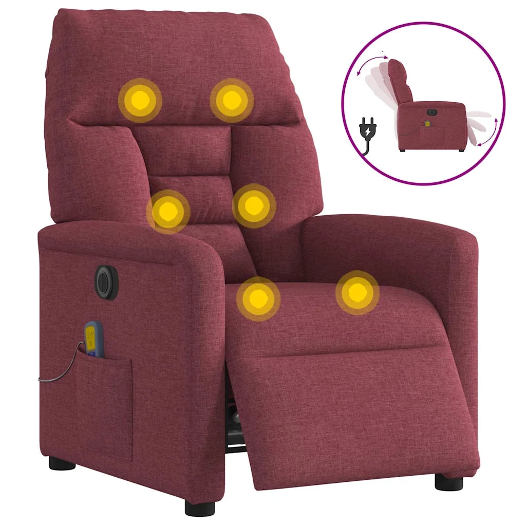 Poltrona Massaggiante Reclinabile Elettrica Rosso Vino Tessuto 3303025