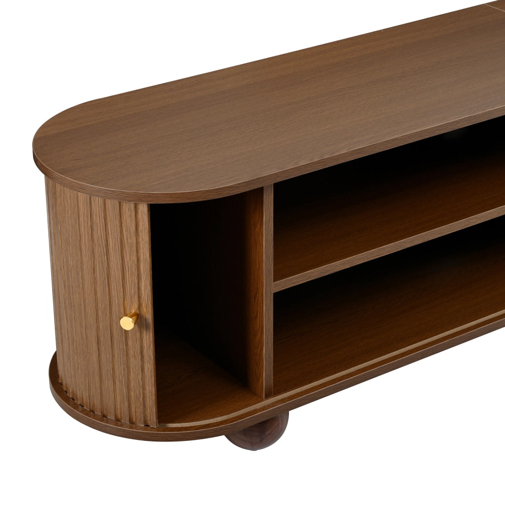 Mobile TV basso con ante scorrevoli a rilievo verticale 180x35x45 cm in MDF noce