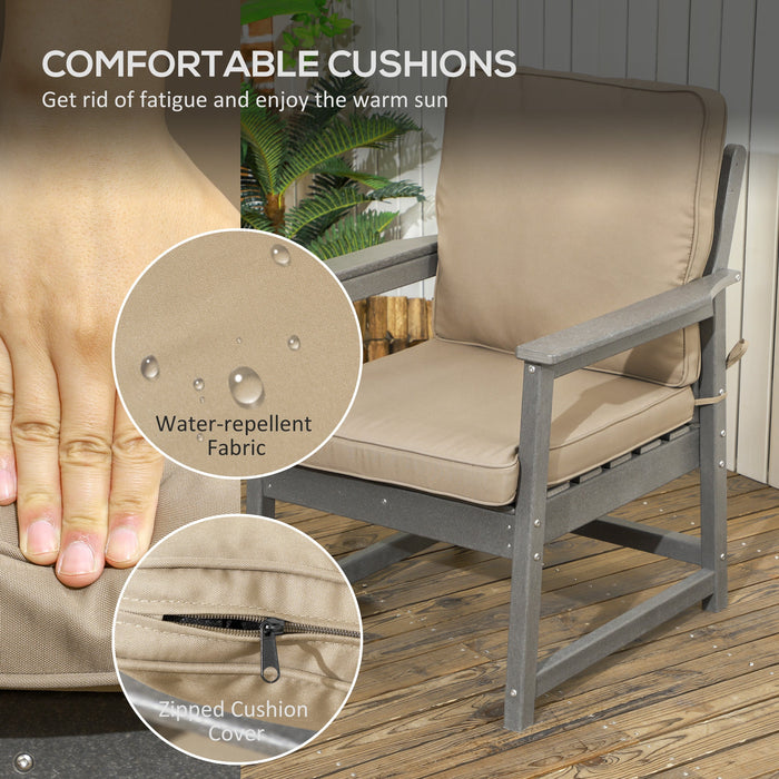 Set Salotto da Giardino Divano 2 Poltrone e Tavolino in HDPE con Cuscini Grigio Scuro