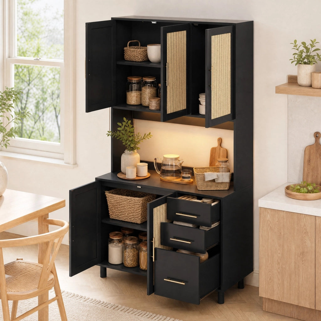Credenza da cucina LED 100x40x183 cm con prese e USB