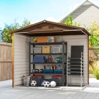 Casetta da Giardino Porta Attrezzi con Porte Scorrevoli e Pareti Effetto Legno, 2.3x1.5x2 m, Marrone