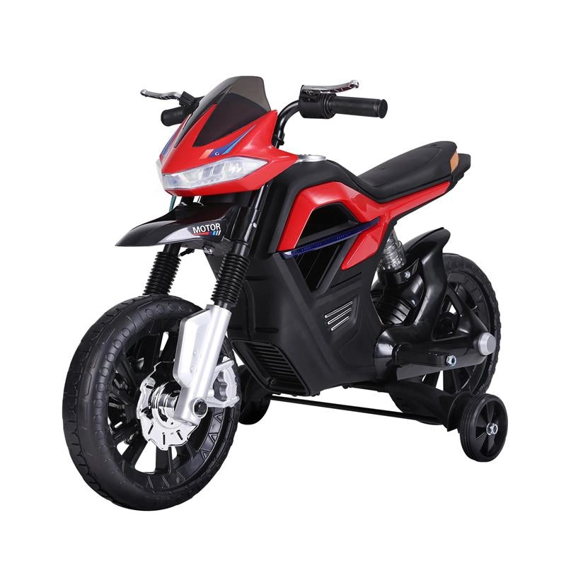 MOTO ELETTRICA BAMBINI DOPPIA SOSPENSIONE CON MUSICA E LUCI PER BAMBINI DA 3 A 8 ANNI ROSSA