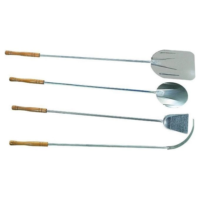 VIGOR-BLINKY ART1000 Set 4 Pale da Forno Acciaio Inox Manico Legno Pala Piatta Girapizza Paletta Brace Mezzaluna