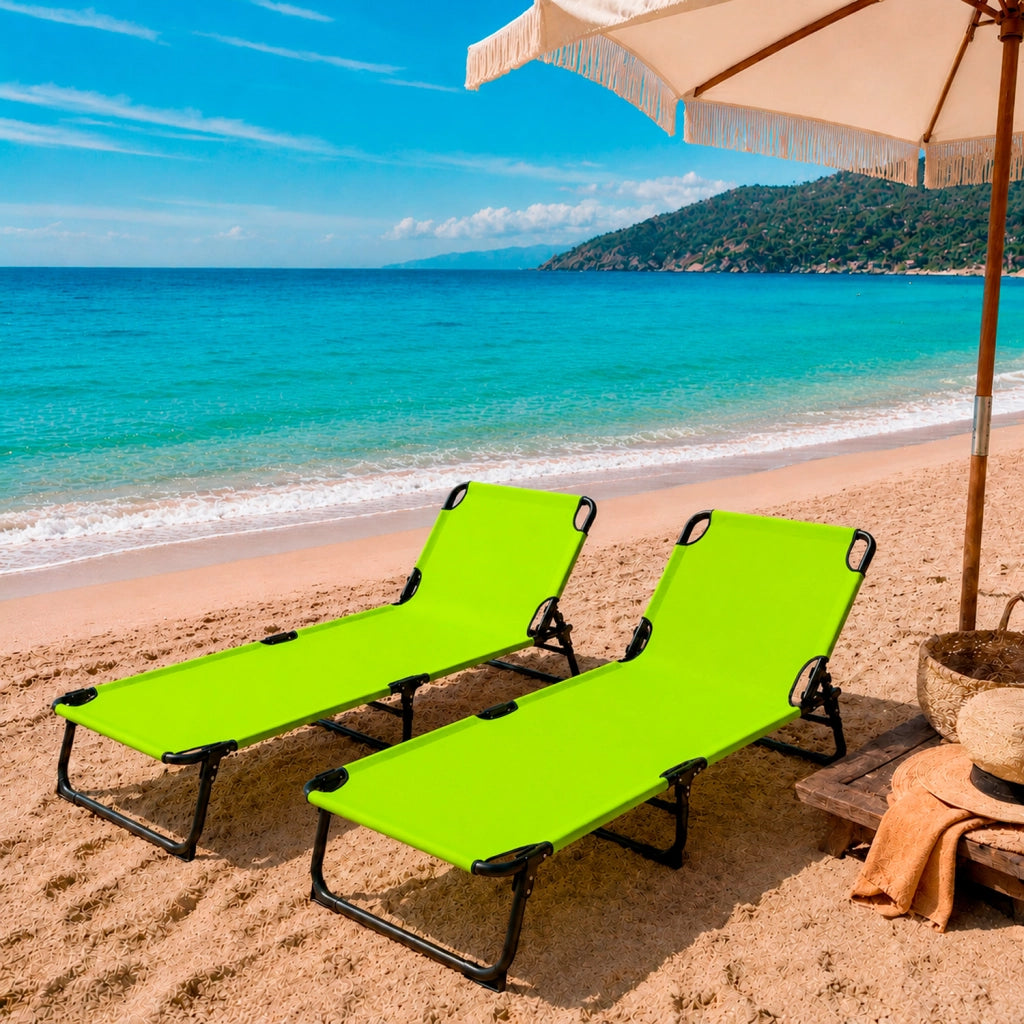 Lettino Sdraio Pieghevole Prendisole Con Schienale Reclinabile Regolabile Telaio In Metallo Nero Per Mare Piscina Giardino 187 x 53 x 24 Cm Verde Fluo