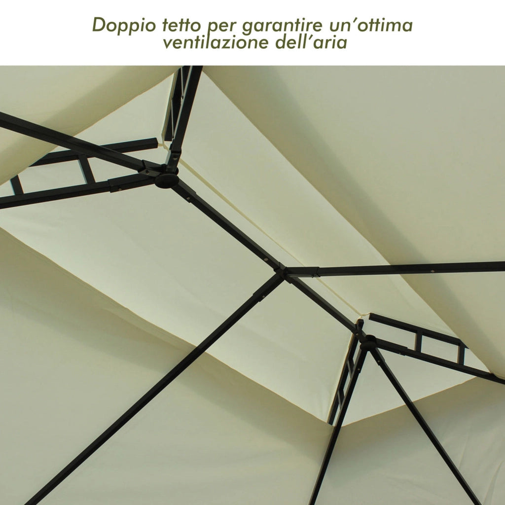 Gazebo da Giardino 3x4m ¨C Minimal ¨C Acciaio con Tende Crema