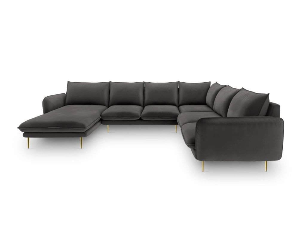 Cosmopolitan Design - Divano panoramico destro "Vienna" 7 posti in velluto grigio scuro 