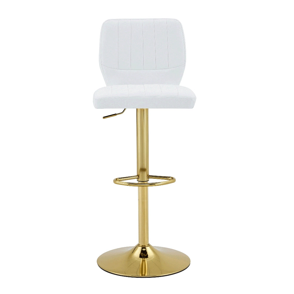 Sgabello da Bar Regolabile ¨C MINIMAL ¨C Similpelle Bianco Oro, Schienale, Girevole 360¡ã