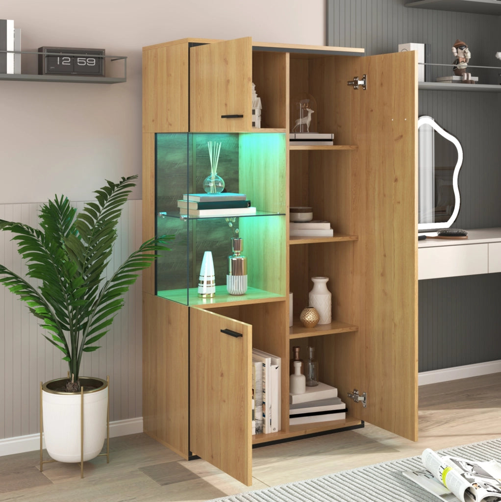Vetrina moderna in MDF con LED, porta in vetro e 3 ripiani