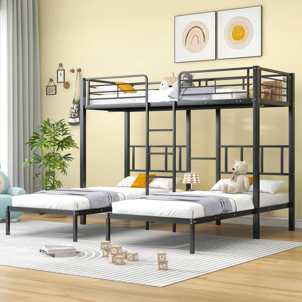 LETTO a castello triplo 90x200 cm Metallo Nero con scala e tavolo