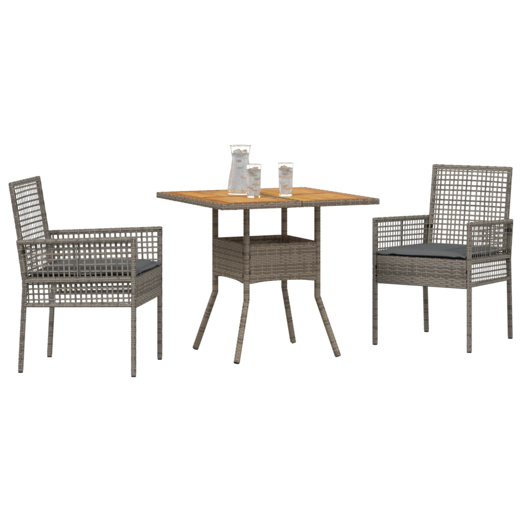 Set da Pranzo da Giardino 3 Pezzi con Cuscini Grigio Rattan Sintetico