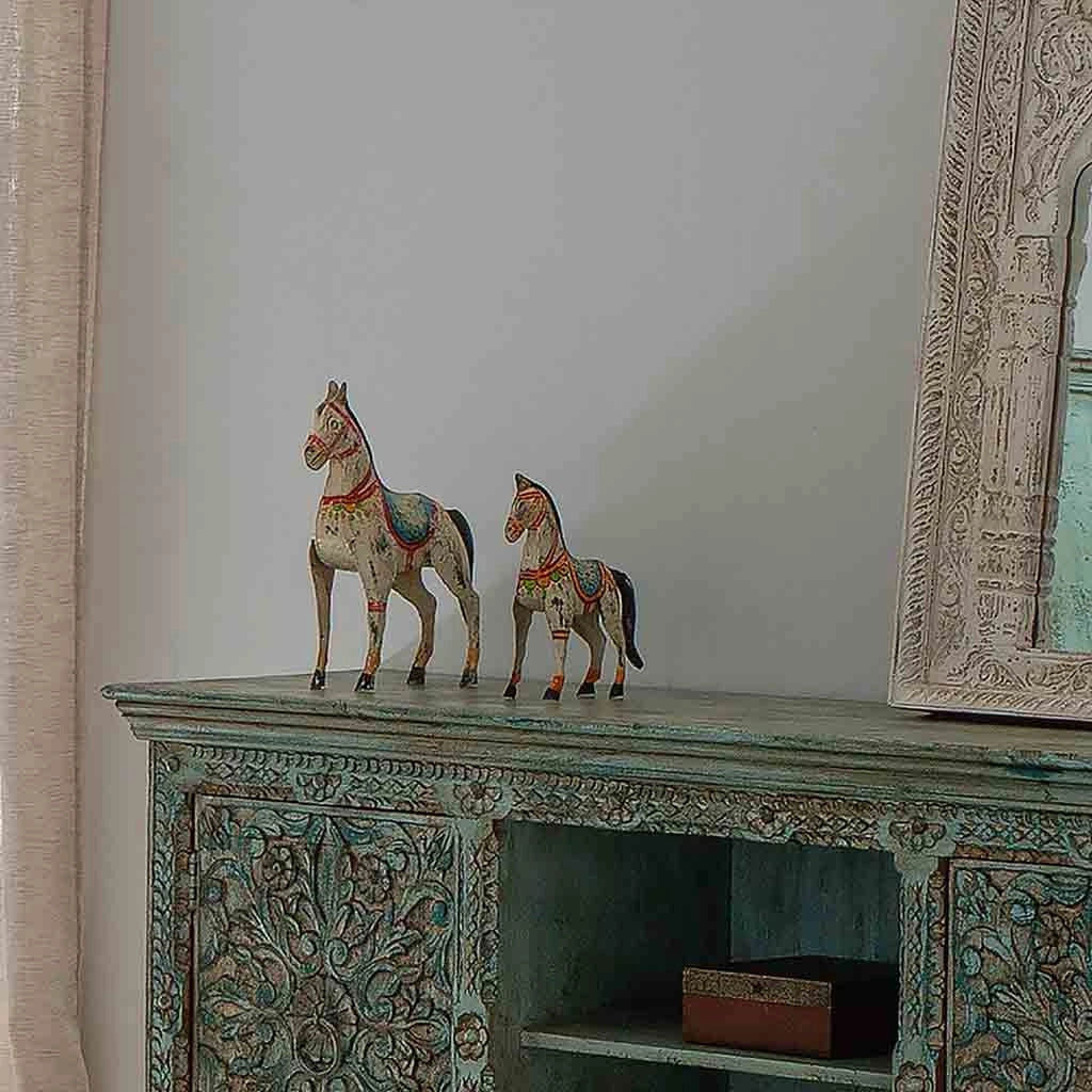 Cavallo decorativo in metallo verniciato invecchiato 31x9x34