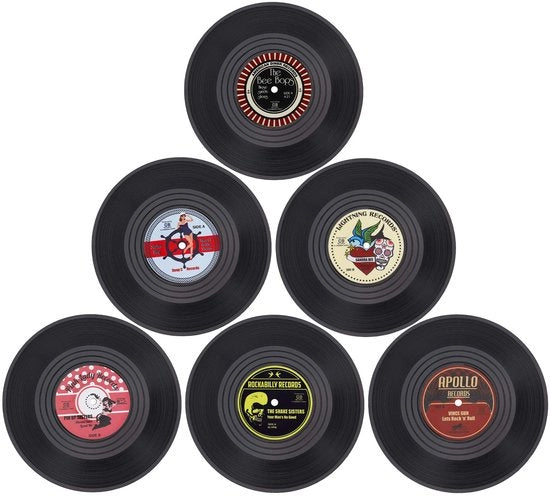 Set di sottopiani antiscivolo per dischi in vinile con mattonelle antislip per tazze, bicchieri e calici da vino, 6 pezzi