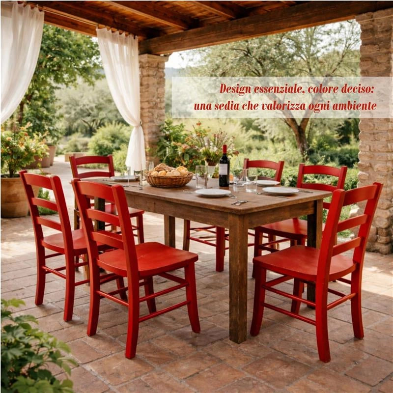 SET 4 SEDIE PAESANA IN LEGNO CON SEDUTA COMPATTA E SCHIENALE ALTO H 87 X L 45 X P 40 CM COLORE ROSSO