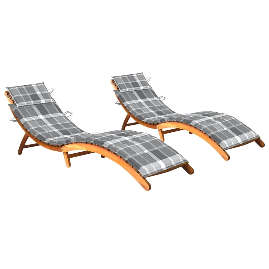 Set di 2 sdraio sedia a sdraio prendisole lettino da giardino terrazza mobile da esterno con cuscini legno massello di acacia 02_0012040