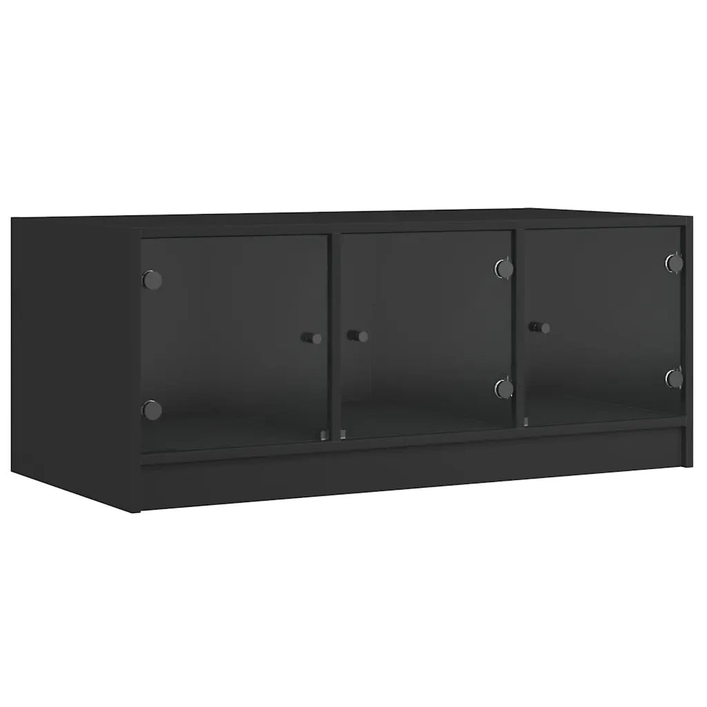 Tavolino da salotto | Tavolino da caff¨¨ | Tavolino da Soggiorno con Ante in Vetro Nero 102x50x42 cm