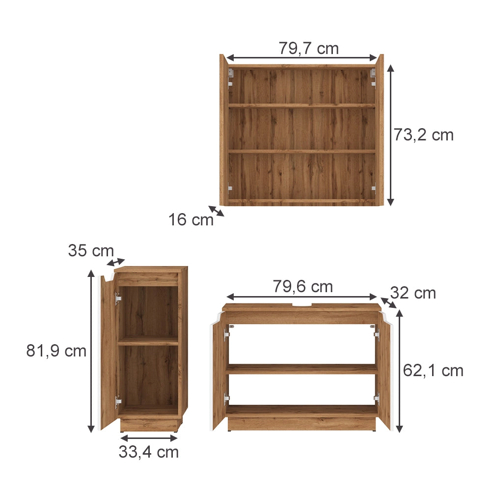 Vicco Set di mobili da bagno Rovere/bianco a strisce 3 parti