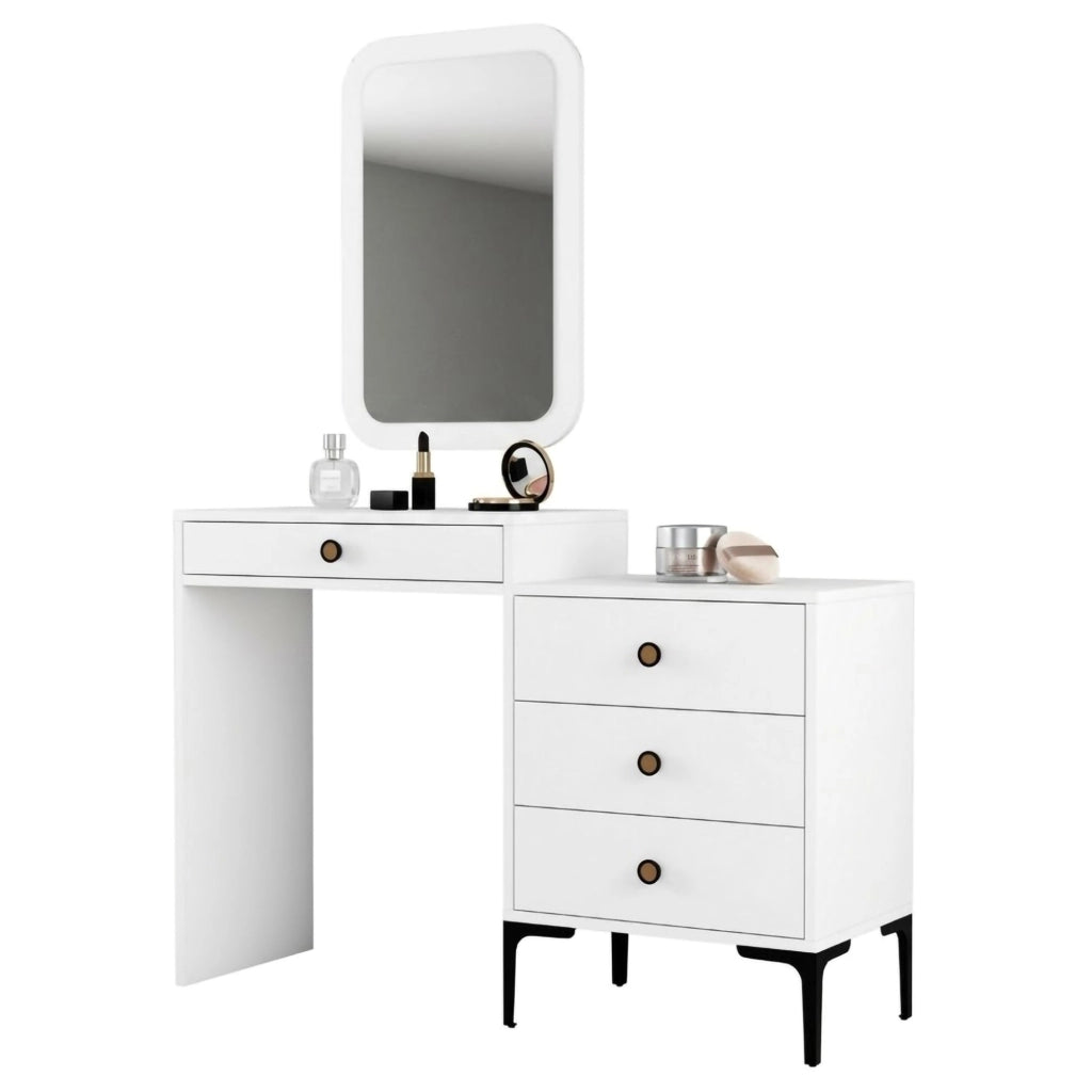 Mobile da Trucco Meltina, Toeletta Specchio Incluso, 124x40x85h cm Bianco