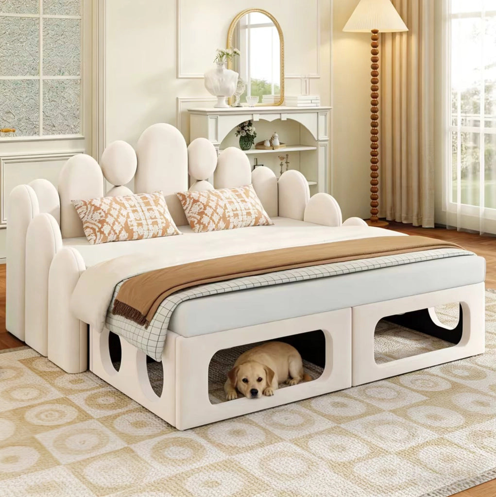 Letto multifunzione imbottito 180x200 cm con cuccia integrata per animali