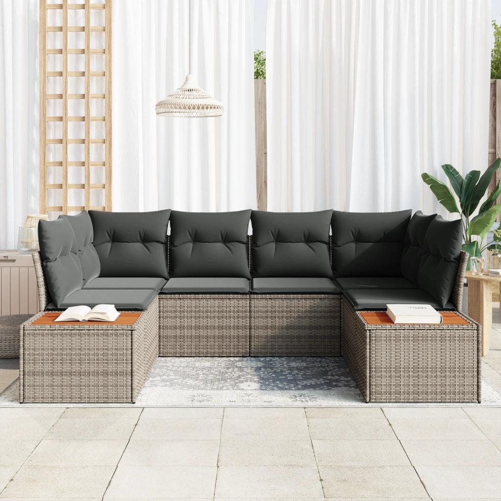 Set divano da giardino da 6 pezzi con cuscini grigi in rattan poliattico