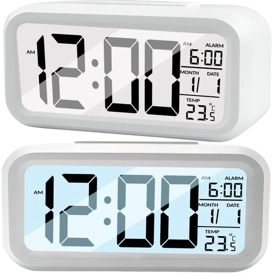 Orologio digitale - Display LCD grande - Visualizzazione temperatura - Formato compatto - Illuminazione di background - Adatto per bambini/adulti - Orologio
