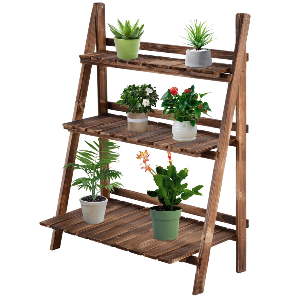 Portapiante Pieghevole a 3 Livelli in Legno di Abete per Esterno ¨C zephmum ¨C 80x37x93cm