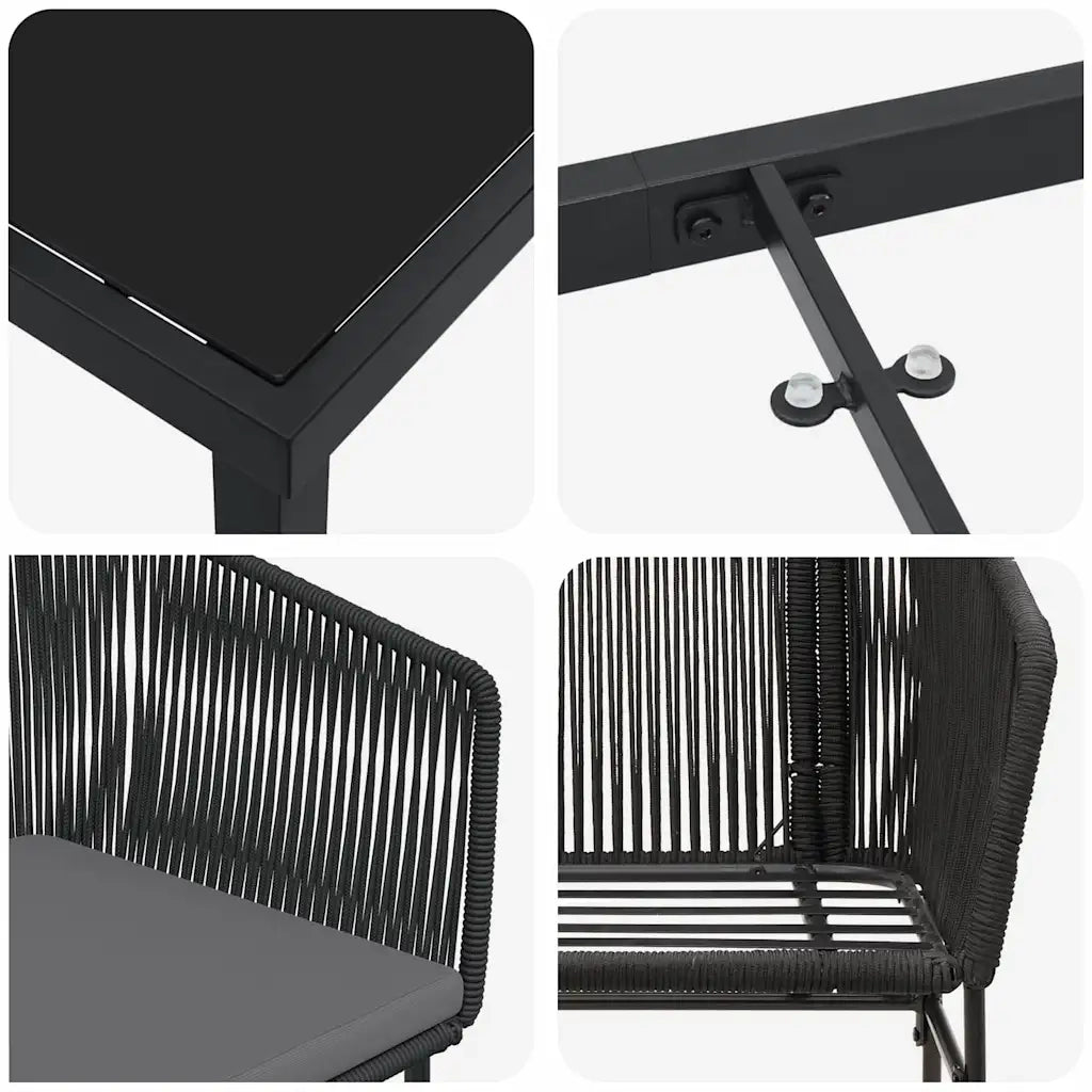 Set da Pranzo per Giardino con cuscino 3 pcs Nero 3380918