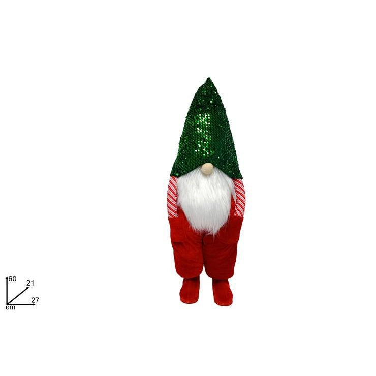 GNOMO DI NATALE CON MANI IN TASCA E VESTITO IN VELLUTO ROSSO 60 CM DI DUEESSE