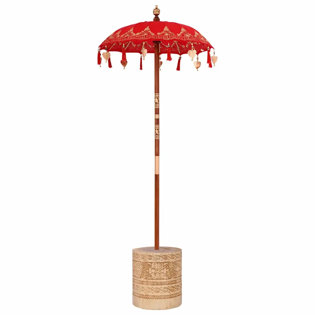 Parasol con Base Rosso e Marrone 250 cm Cotone e Legno 3356912