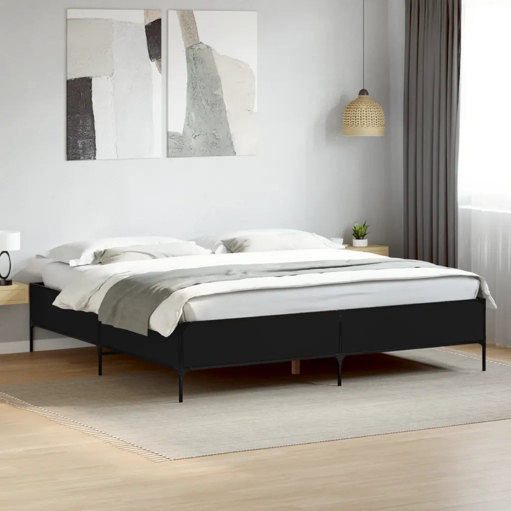 Giroletto Nero 200x200 cm in Legno Multistrato e Metallo 3279777