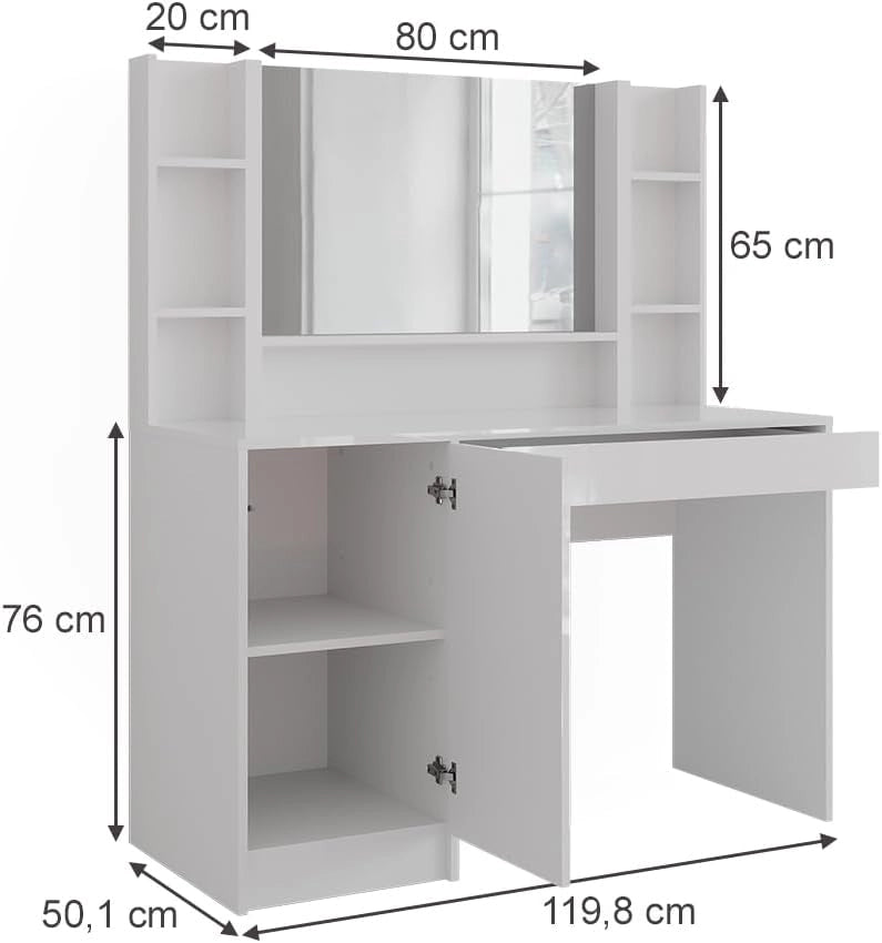 Tavolo da toeletta Sherry, Bianco/bianco lucido, 119.8 cm 4 parti