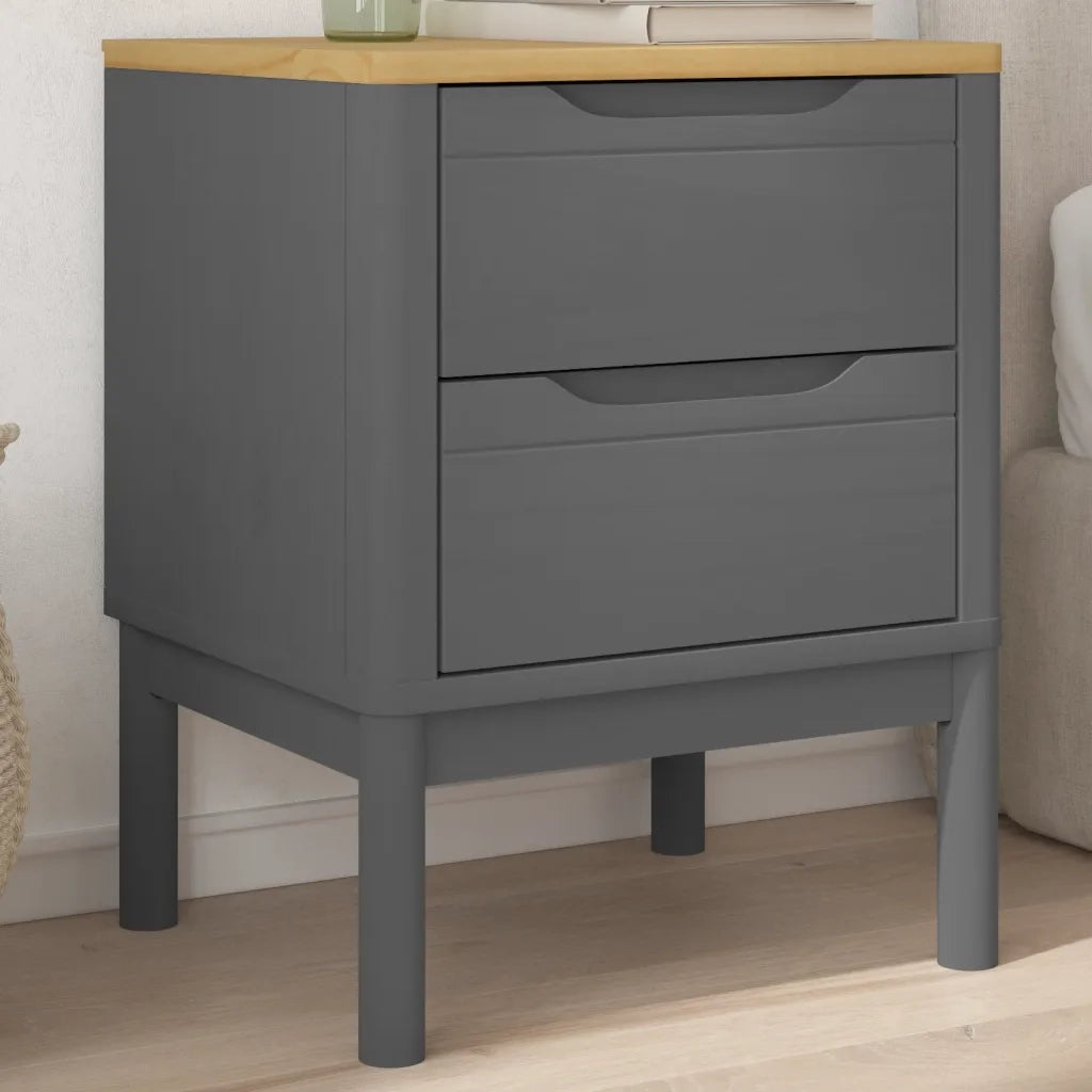 Comodino-Tavolino da notte FLORO Grigio 45x39x57 cm in Legno Massello di Pino