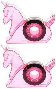 Due pezzi di dispenser adesivo con disegno di unicorno, dispenser adesivo compatta e pratica per ufficio, scuola e casa, molteplice supporto adesivo per scrivania, leggero e portatile.
