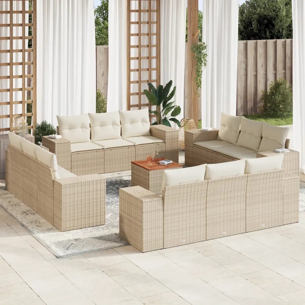 Set Divano da Giardino 13 pz con Cuscini Beige in Polyrattan 3257710