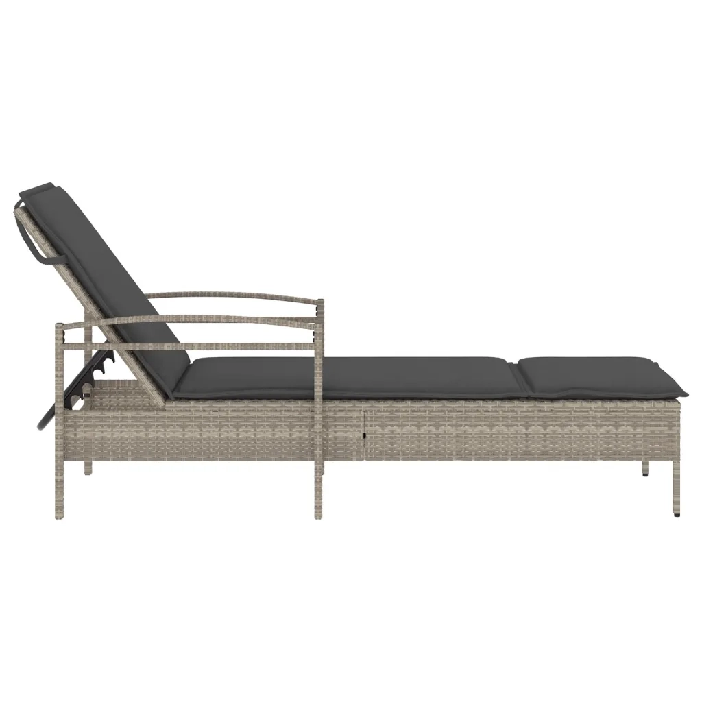 Sdraio da giardino | Lettino con Cuscino Grigio Chiaro 63x200x81 cm in Polyrattan