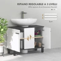 Mobile Sottolavabo Bagno con Armadietto 2 Ante e Ripiano Regolabile, 80x34x60 cm, Bianco Lucido