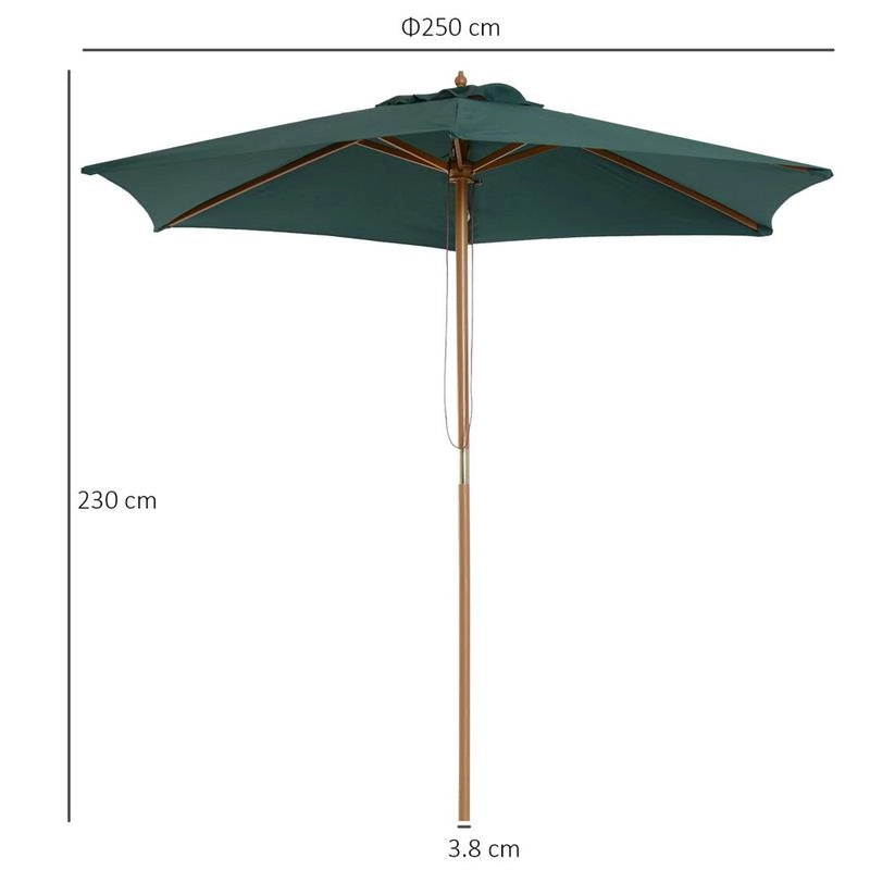 OMBRELLONE DA GIARDINO IN LEGNO E POLIESTERE 2.5 X 2.3 M VERDE