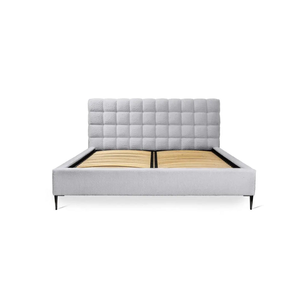Letto MILLIO – Bianco – 140x200 cm – Tessuto chenille bouclé – Rete inclusa – Comfort hotel 5 stelle