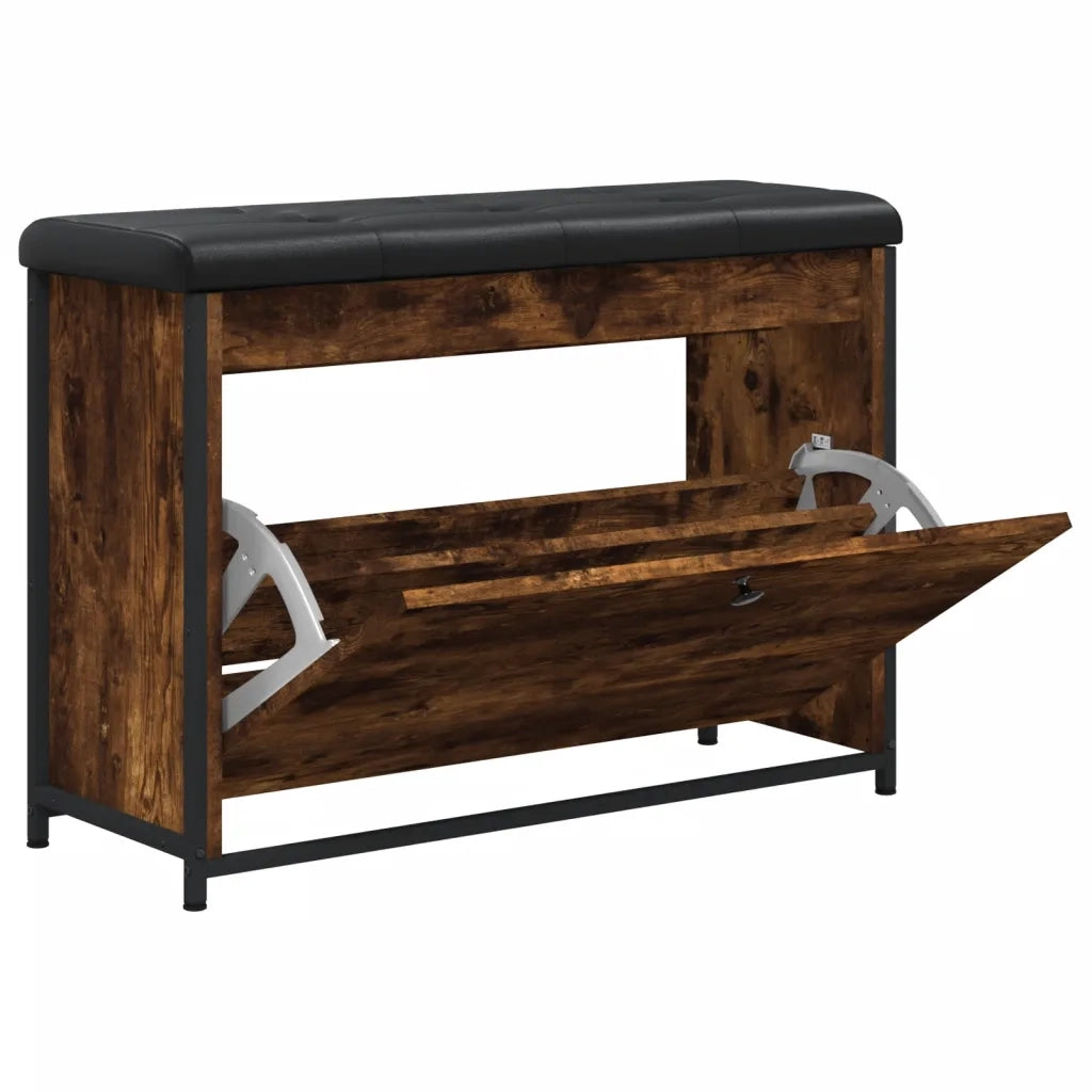 Panca Portascarpe-Sgabello-Panca Scarpiera Cassetto Ribaltabile Rovere Fumo 82x32x56cm