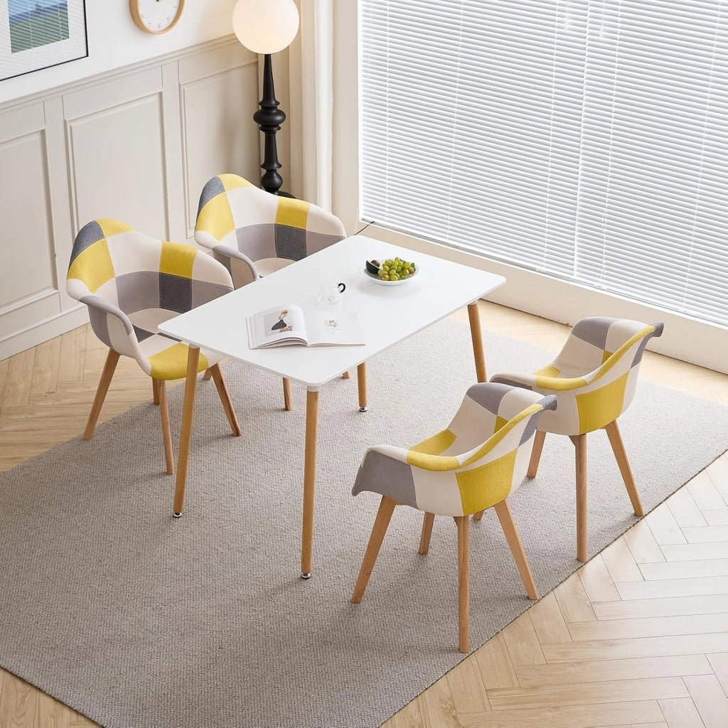 GrandCA HOME Set di 4 sedie per sala da pranzo, stile nordico, poltroncina patchwork, sedia da cucina, ufficio, Giallo