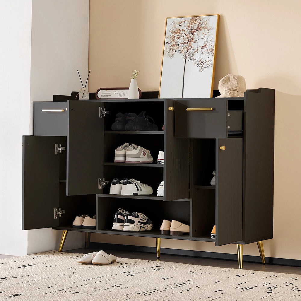 Armoire ?? chaussures - Xylo - L130/l37/H100 - Noir - 2 tiroirs 4 portes
