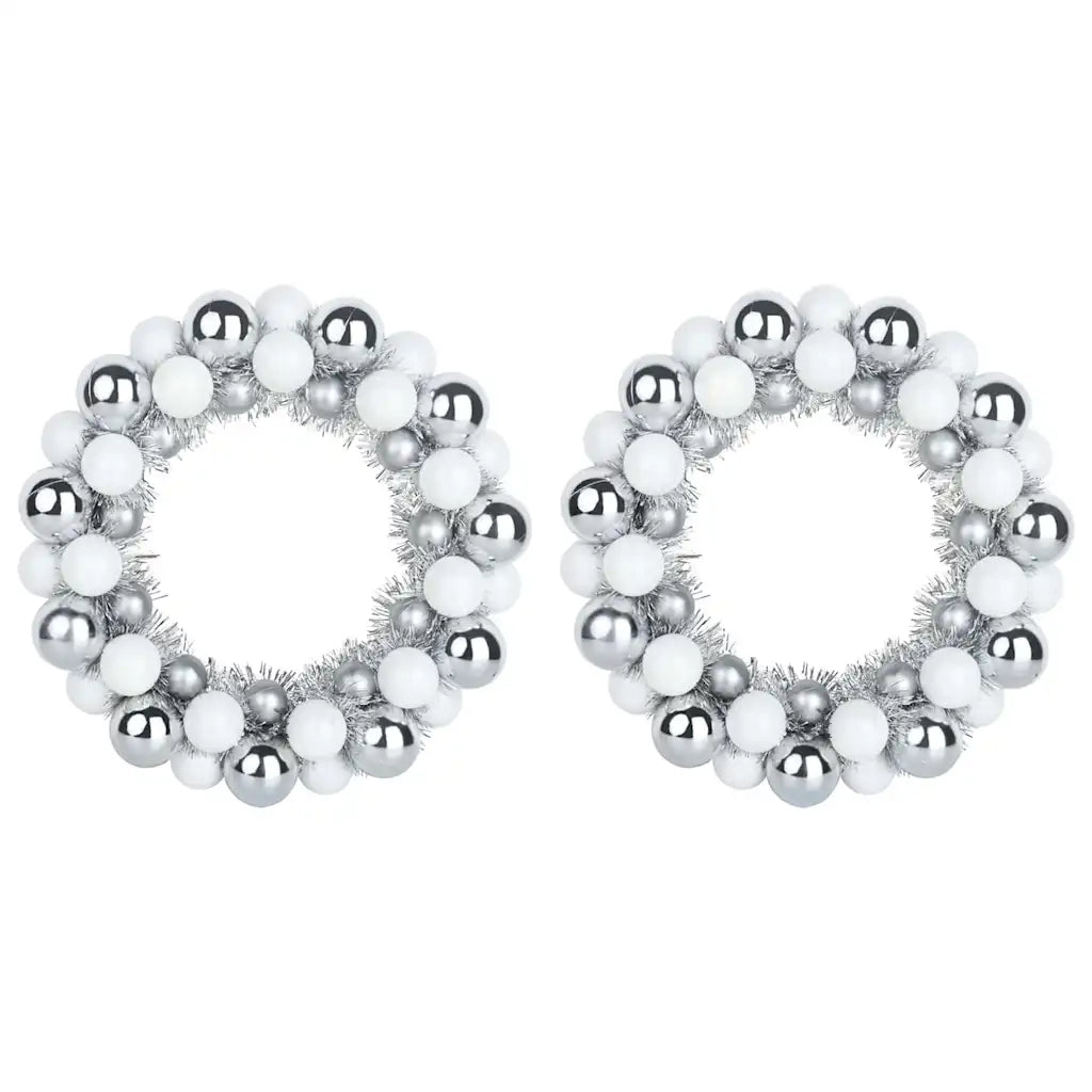 Corone di Palline di Natale 2 pz Bianco e Argento CFW3083849