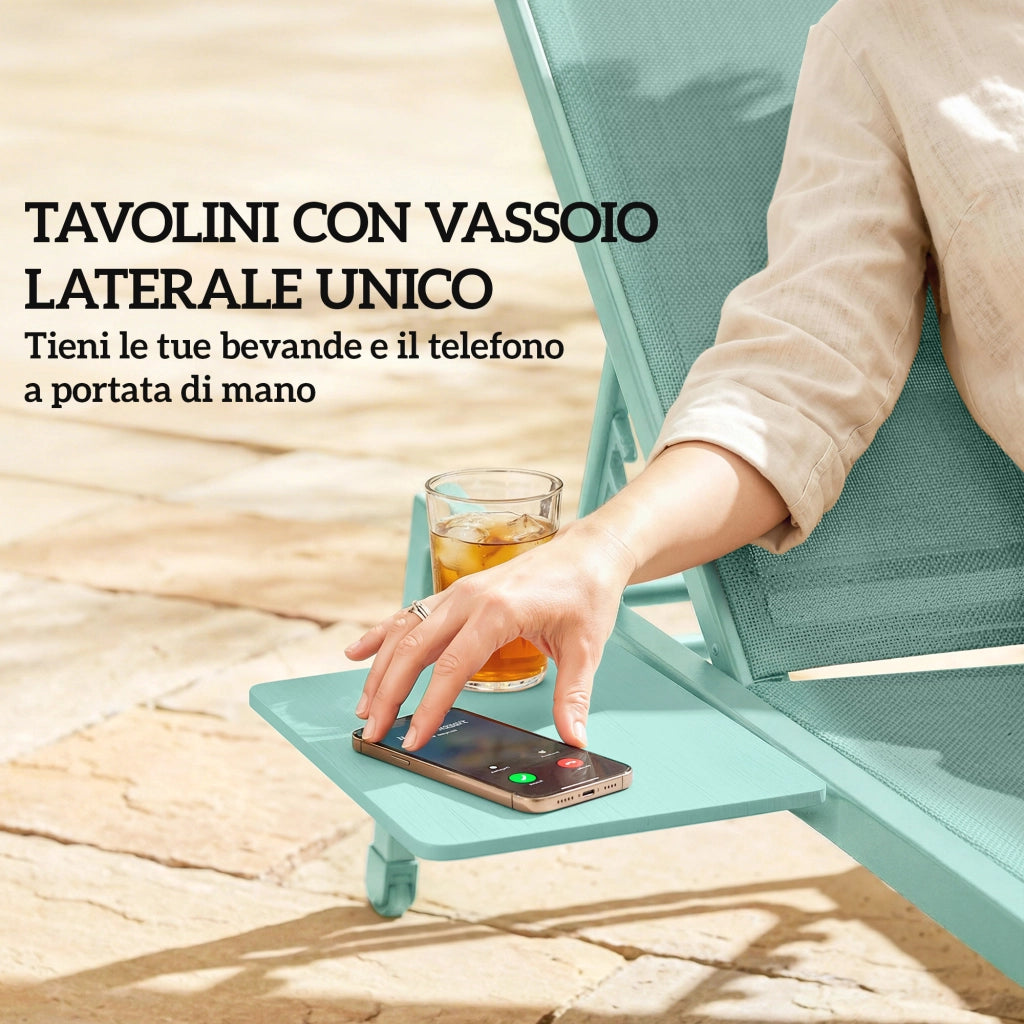 Lettino Prendisole Regolabile ¨C zephmum ¨C Verde, Metallo, 2 Pezzi con Tavolino