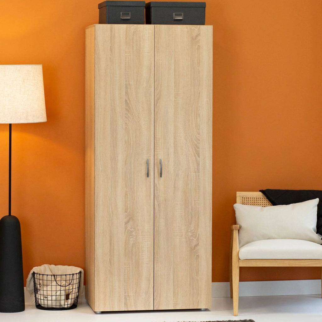 Guardaroba 2 ante Malvito, Mobile camera da letto, Cabina armadio portabiti, Armadio appendiabiti, 74x52 h179 cm, Rovere